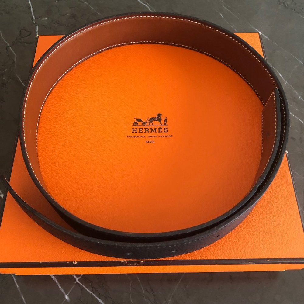 HERMES authentic reversible black/brown leather belt strap - Size 65